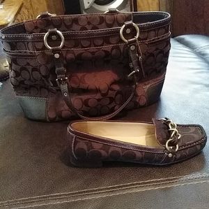 Teal coach purse and coach shoes